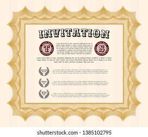 Orange Retro vintage invitation. Vector illustration. With guilloche pattern and background. Artistry design. 