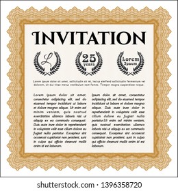 Orange Retro vintage invitation. Vector illustration. With guilloche pattern and background. Retro design. 