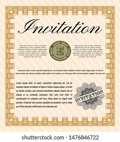 Orange Retro vintage invitation. Vector illustration. With background. Money Pattern. 