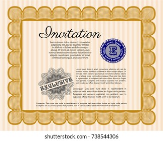 Orange Retro vintage invitation. Vector illustration. Printer friendly. Artistry design. 