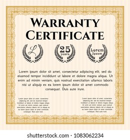  Orange Retro vintage Warranty Certificate. With background. Detailed. Retro design. 