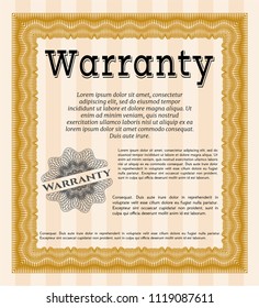 Orange Retro vintage Warranty Certificate. Customizable, Easy to edit and change colors. With quality background. Money Pattern design. 