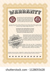 Orange Retro vintage Warranty Certificate. Detailed. Printer friendly. Superior design. 