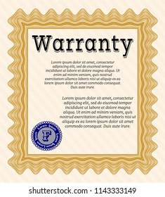 Orange Retro vintage Warranty Certificate. Cordial design. Customizable, Easy to edit and change colors. With complex background. 