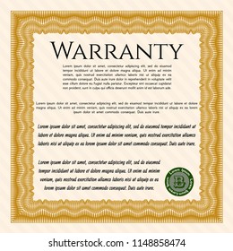 Orange Retro vintage Warranty Certificate. With quality background. Detailed. Nice design. 