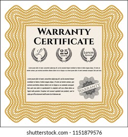 Orange Retro vintage Warranty Certificate. With great quality guilloche pattern. Elegant design. Vector illustration. 