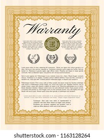 Orange Retro vintage Warranty Certificate. Vector illustration. With quality background. Artistry design. 