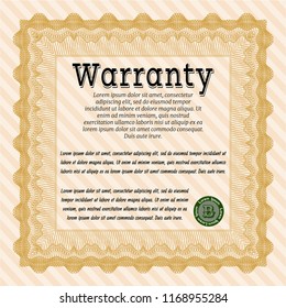 Orange Retro vintage Warranty Certificate. Nice design. Vector illustration. Printer friendly. 
