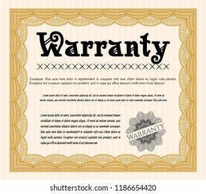 Orange Retro vintage Warranty Certificate. Printer friendly. Elegant design. Vector illustration. 