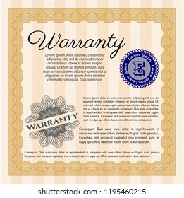 Orange Retro vintage Warranty Certificate. Money Pattern design. With great quality guilloche pattern. Customizable, Easy to edit and change colors. 
