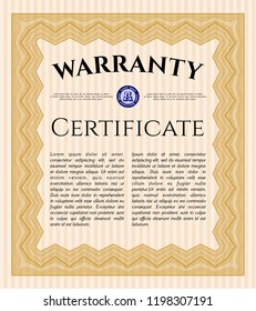 Orange Retro vintage Warranty Certificate. Elegant design. Customizable, Easy to edit and change colors. With background. 