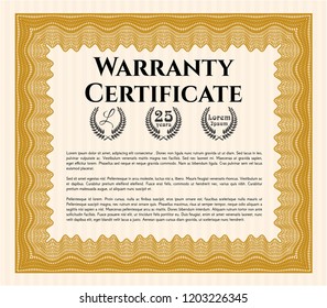 Orange Retro vintage Warranty Certificate. Sophisticated design. With complex background. Detailed. 