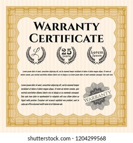 Orange Retro vintage Warranty Certificate. Retro design. With complex linear background. Detailed. 