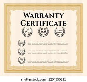 Orange Retro vintage Warranty Certificate. With linear background. Vector illustration. Excellent design. 