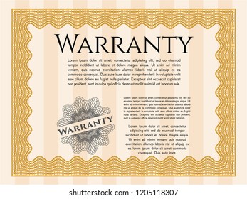 Orange Retro vintage Warranty Certificate. Vector illustration. With complex background. Excellent design. 