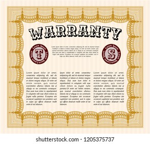 Orange Retro vintage Warranty Certificate. Complex background. Detailed. Superior design. 