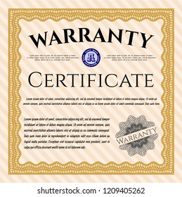 Orange Retro vintage Warranty Certificate. Money Pattern. Customizable, Easy to edit and change colors. With guilloche pattern. 