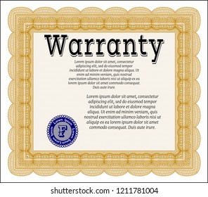 Orange Retro vintage Warranty Certificate. Customizable, Easy to edit and change colors. With guilloche pattern. Modern design. 