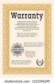 Orange Retro vintage Warranty Certificate. Sophisticated design. With quality background. Detailed. 