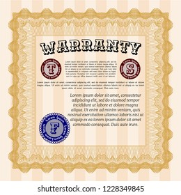Orange Retro vintage Warranty Certificate. Excellent design. Easy to print. Detailed. 