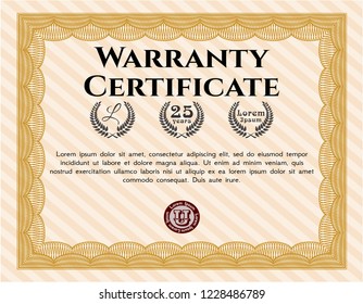 Orange Retro vintage Warranty Certificate. Easy to print. Money Pattern. Customizable, Easy to edit and change colors. 