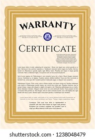 Orange Retro vintage Warranty Certificate. With background. Sophisticated design. Customizable, Easy to edit and change colors. 