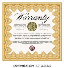 Orange Retro vintage Warranty Certificate. Artistry design. Detailed. Easy to print. 