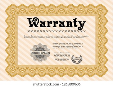 Orange Retro vintage Warranty Certificate. Detailed. Easy to print. Money Pattern design. 