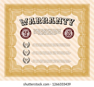 Orange Retro vintage Warranty Certificate. Customizable, Easy to edit and change colors. With complex background. Perfect design. 
