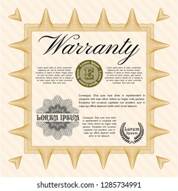 Orange Retro vintage Warranty Certificate. Printer friendly. Cordial design. Vector illustration. 