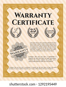 Orange Retro vintage Warranty Certificate. Money style design. Customizable, Easy to edit and change colors. Printer friendly. 