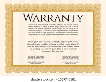 Orange Retro vintage Warranty Certificate. Money design. With quality background. Vector illustration. 