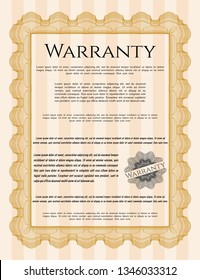 Orange Retro vintage Warranty Certificate. Detailed. With complex linear background. Sophisticated design. 