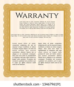 Orange Retro vintage Warranty Certificate. Vector illustration. Printer friendly. Cordial design. 
