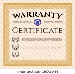 Orange Retro vintage Warranty Certificate. Customizable, Easy to edit and change colors. With great quality guilloche pattern. Artistry design. 