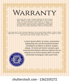 Orange Retro vintage Warranty Certificate. With linear background. Sophisticated design. Detailed. 
