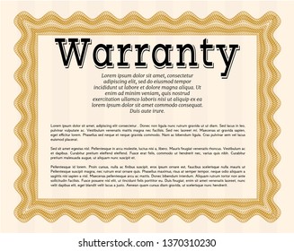 Orange Retro vintage Warranty Certificate. Nice design. With complex linear background. Vector illustration. 