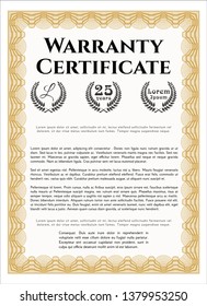 Orange Retro vintage Warranty Certificate. With complex linear background. Vector illustration. Artistry design. 