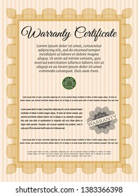 Orange Retro vintage Warranty Certificate. Money design. With guilloche pattern. Customizable, Easy to edit and change colors. 