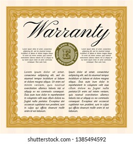 Orange Retro vintage Warranty Certificate. Cordial design. Detailed. Complex background. 