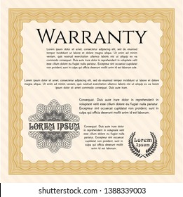 Orange Retro vintage Warranty Certificate. Complex background. Lovely design. Detailed. 