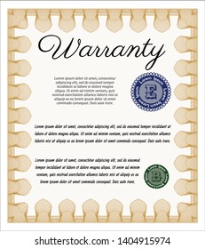Orange Retro vintage Warranty Certificate. With guilloche pattern and background. Vector illustration. Artistry design. 
