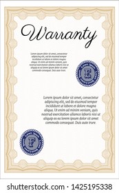Orange Retro vintage Warranty Certificate. Money style design. Easy to print. Customizable, Easy to edit and change colors. 