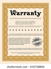 Orange Retro vintage Warranty Certificate. With guilloche pattern. Artistry design. Customizable, Easy to edit and change colors. 