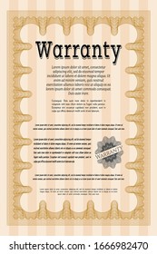 Orange Retro vintage Warranty Certificate. With linear background. Lovely design. Vector illustration. 