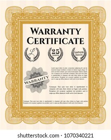 Orange Retro Warranty Certificate template. Complex background. Customizable, Easy to edit and change colors. Excellent design. 