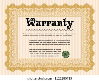 Orange Retro Warranty Certificate template. With complex background. Vector illustration. Lovely design. 