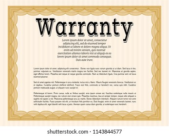 Orange Retro Warranty Certificate template. With quality background. Good design. Customizable, Easy to edit and change colors. 