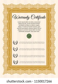 Orange Retro Warranty Certificate template. Easy to print. Money Pattern design. Customizable, Easy to edit and change colors. 