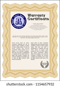 Orange Retro Warranty Certificate template. Customizable, Easy to edit and change colors. With linear background. Cordial design. 